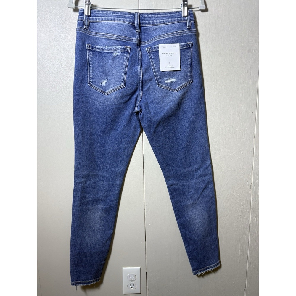 Flying Monkey Distressed Skinny Jeans Size 28 Raw Hem Y2K Indie Sleaze Denim - Picture 4 of 6